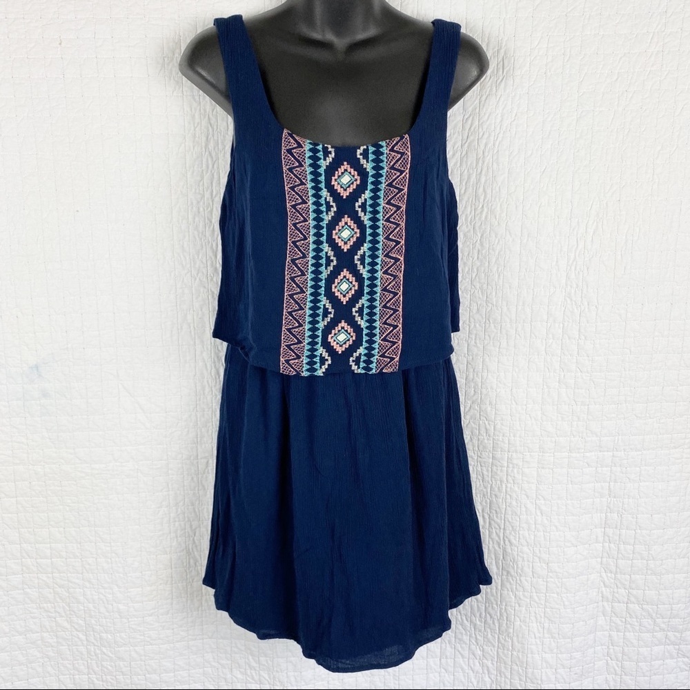 City Triangles Blue Embroidered Boho Tank Dress M